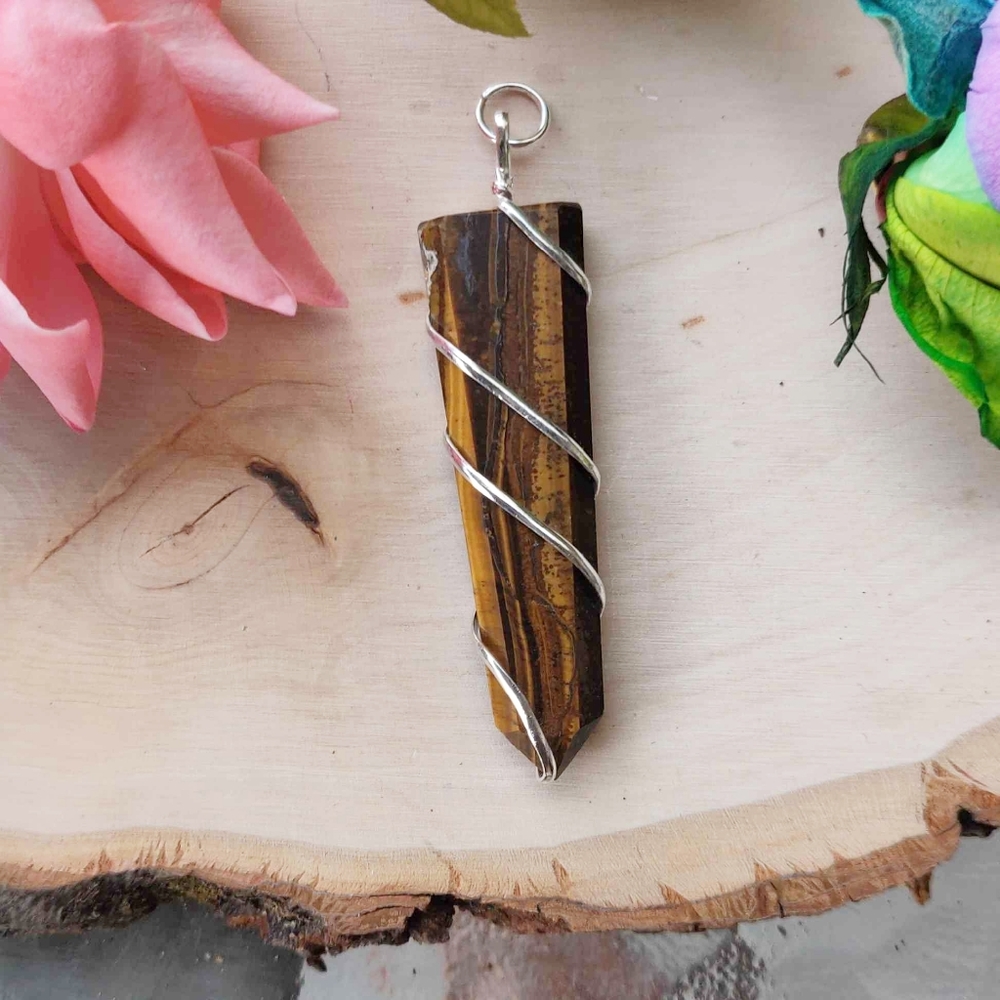 Flat Wire Wrapped Crystal Pendant Comes with Free cord chain.